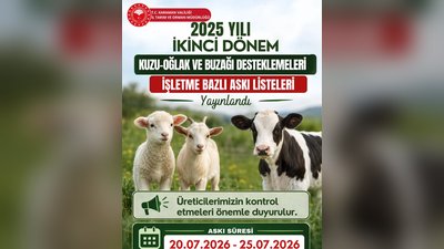 Karaman'da 2025 Yılı Hayvancılık Destekleme Listeleri Askıya Çıktı